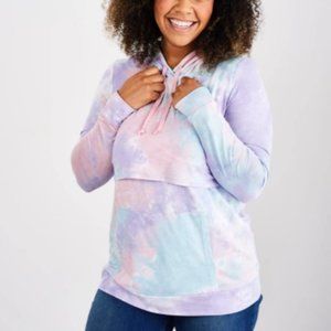 Latched Mama Lightweight Cotton Nursing Hoodie Tie Dye Sunset Pastel Colors XL